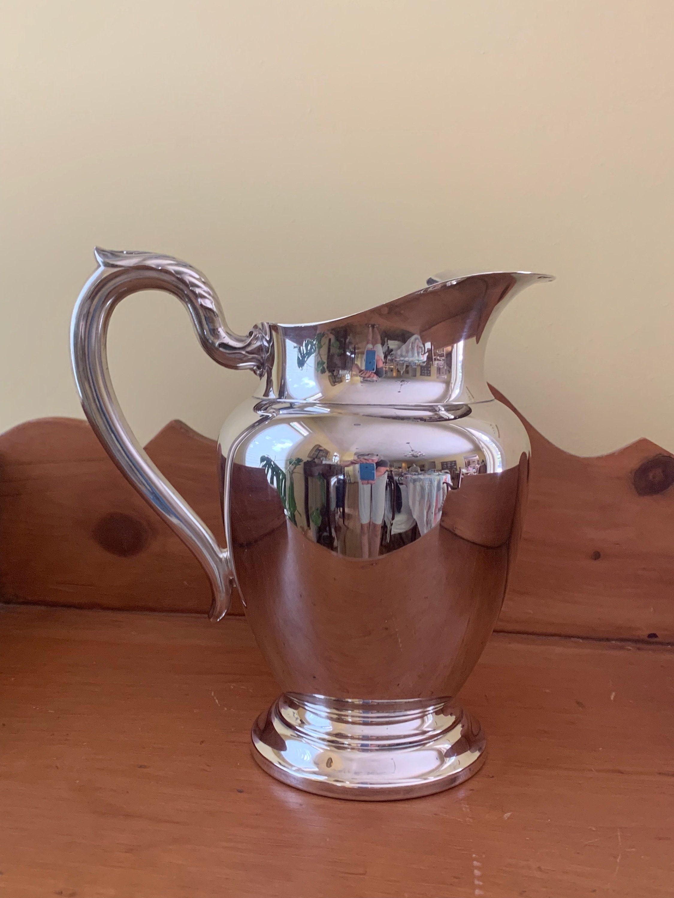 Silver Plate Water Pitcher, Vintage Rogers Silver Pitcher with Ice Lip