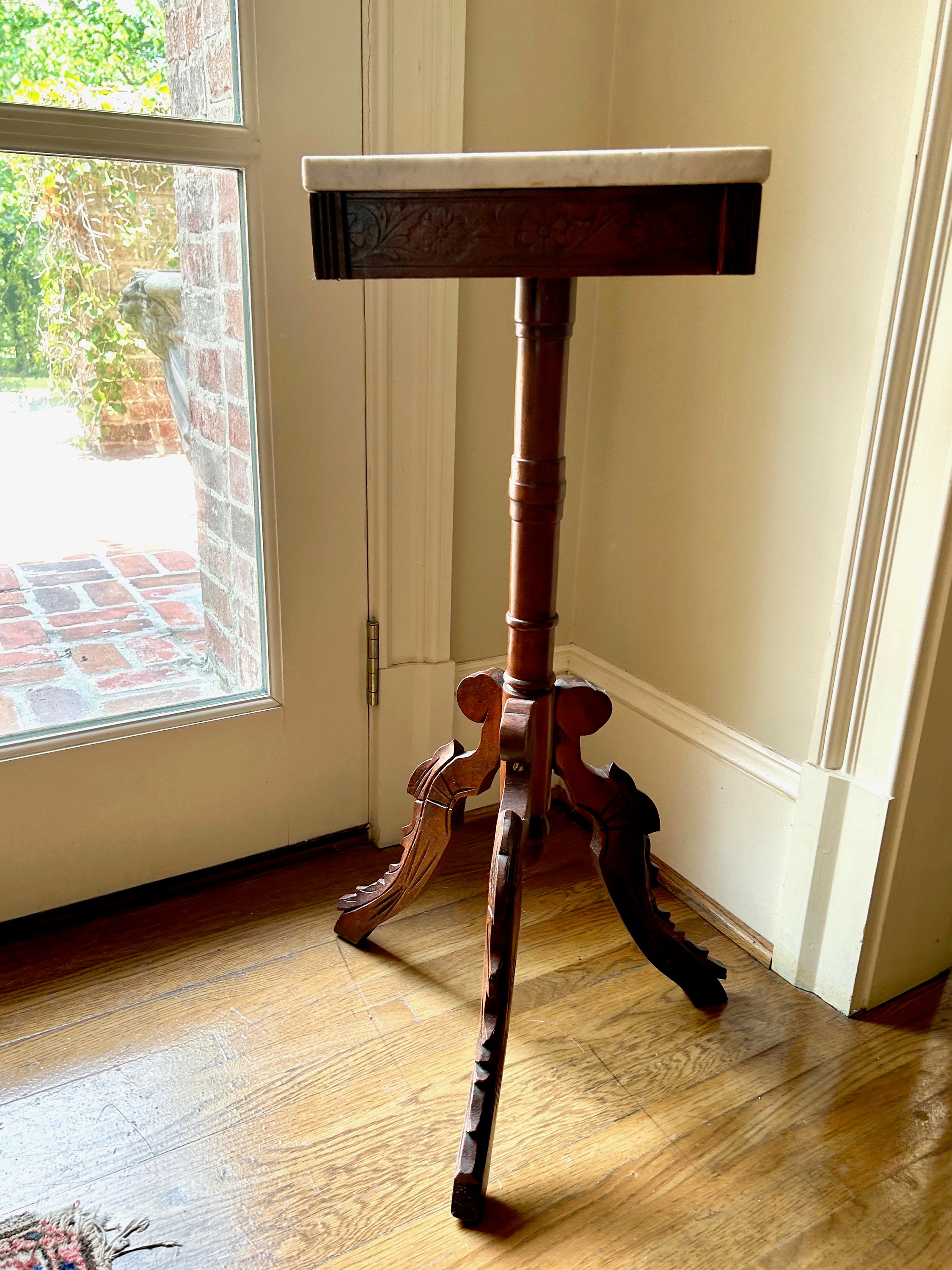 Antique Plant Stand, Marble Top Eastlake Plant Stand, Tall Stand for  Statues, Carved Floral Pattern, Indoor Plant Stand, Mixed Wood