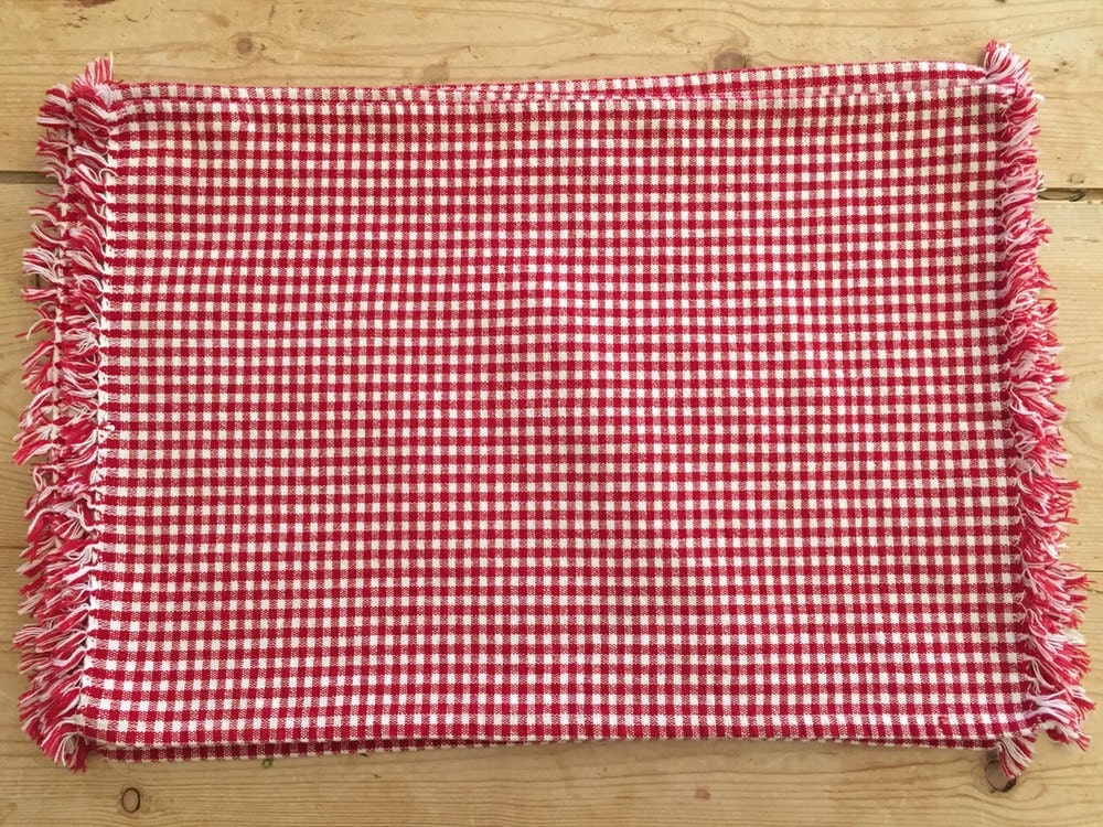 Red White Gingham Placemats Fringed Checd