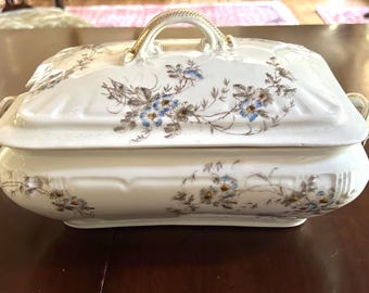 Haviland Limoges Tureen, Antique French Tureen, Charles Field Haviland Late 1800's, Hand Painted Floral Pattern with Gold Trim,