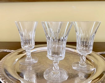 Tiffin Franciscan Crystal Cordials, Set of 3 Cut Crystal Brighton Juice Glasses by Tiffin Franciscan, Mid Century Crystal Cordial Liqueur