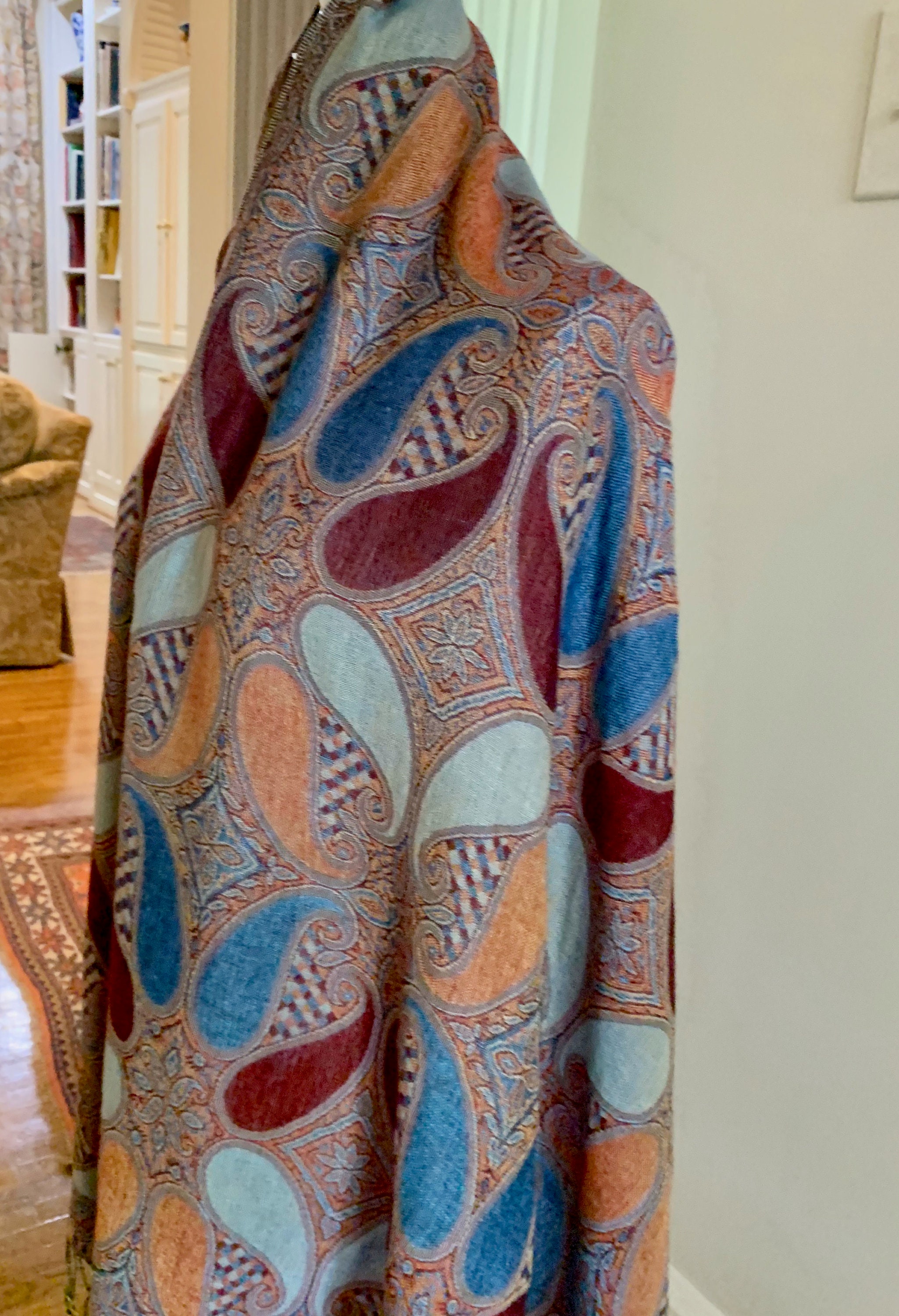 Cashmere Silk Wrap, Vintage Paisley Wrap, Fringed Fall Winter Ladies