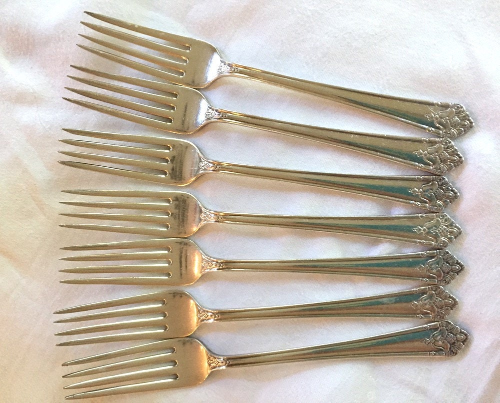 Vintage Silver Plate Dinner Forks, Set of 7 Her Majesty Dinner Forks