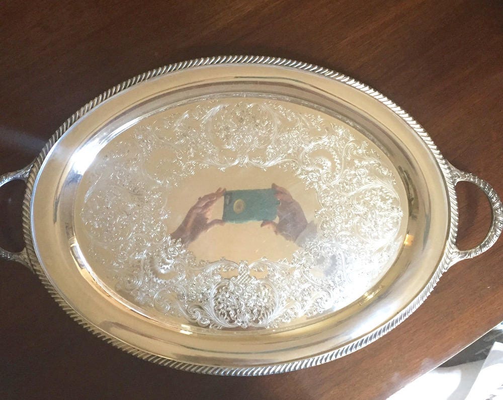 Large Oval Butler&#039;s Tray, Silver Oval Platter Serving Tray, Wedding