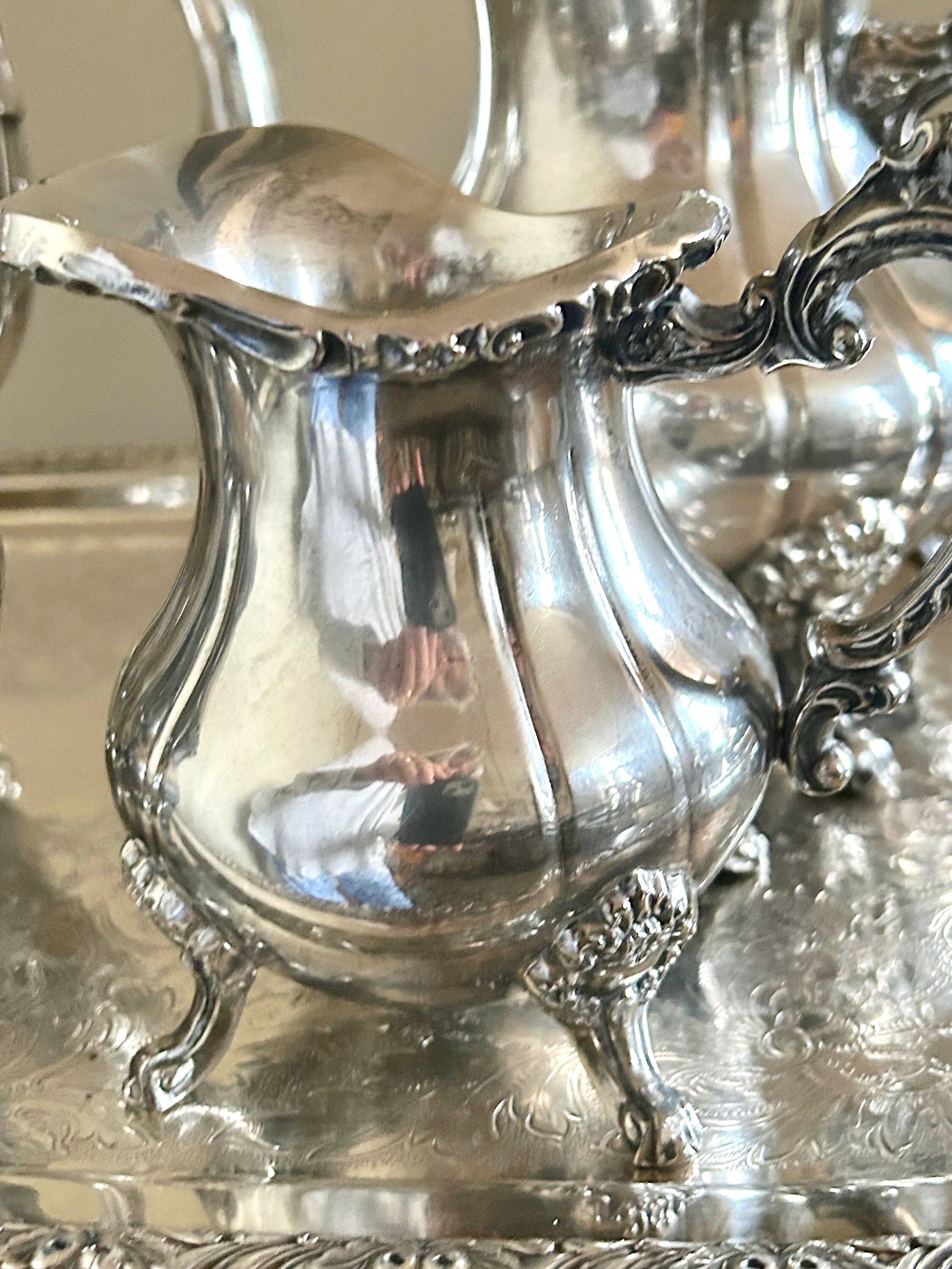 Silver Plate Tea Service Set, Four Piece Silver Service Coffee and Tea