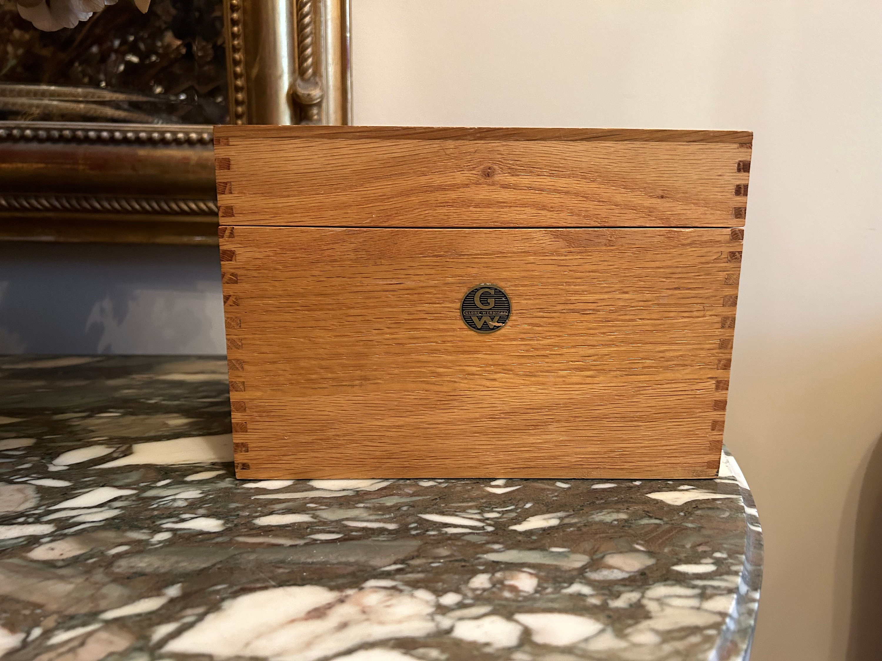 Globe Wernicke Card Catalogue Box, Large Oak Globe Wernicke Junior Tray