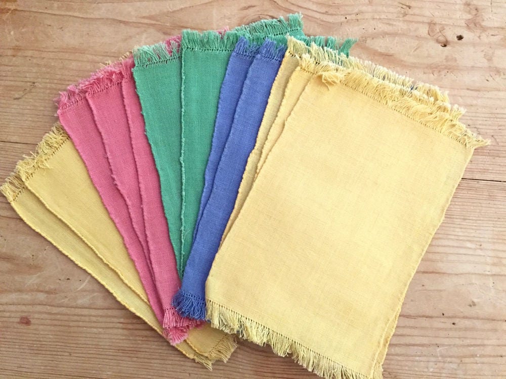 Colorful Linen Coasters Mid Century Retro Barware Linens Set of 12