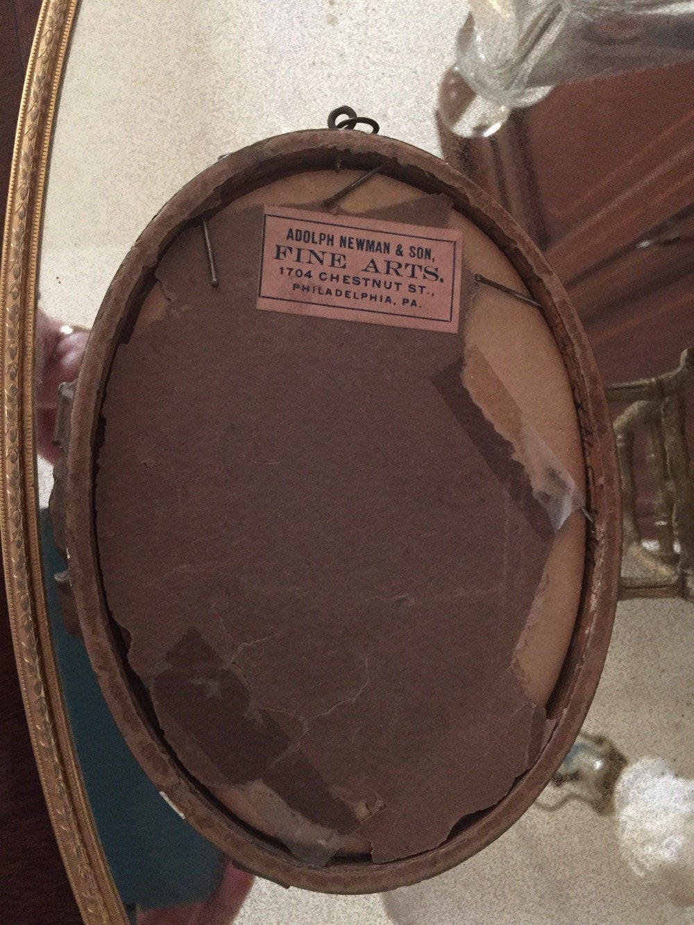 Antique Plaster Oval Photo Frame with Brass Easel, Gilded Plaster, Art Nouveau, Adolph Newman