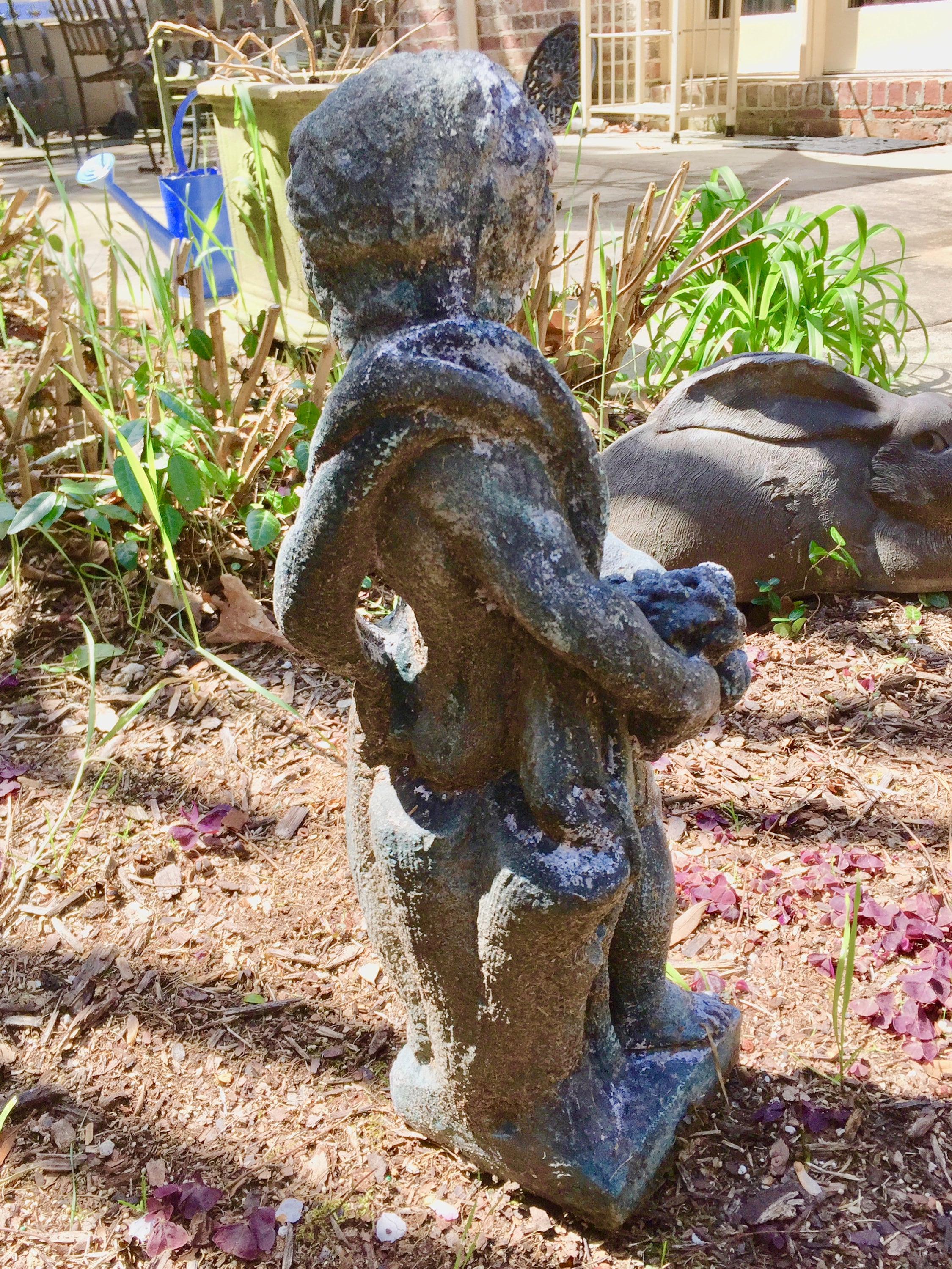 Concrete Garden Cherub, Vintage Concrete Garden Statuary 18 Inches Tall