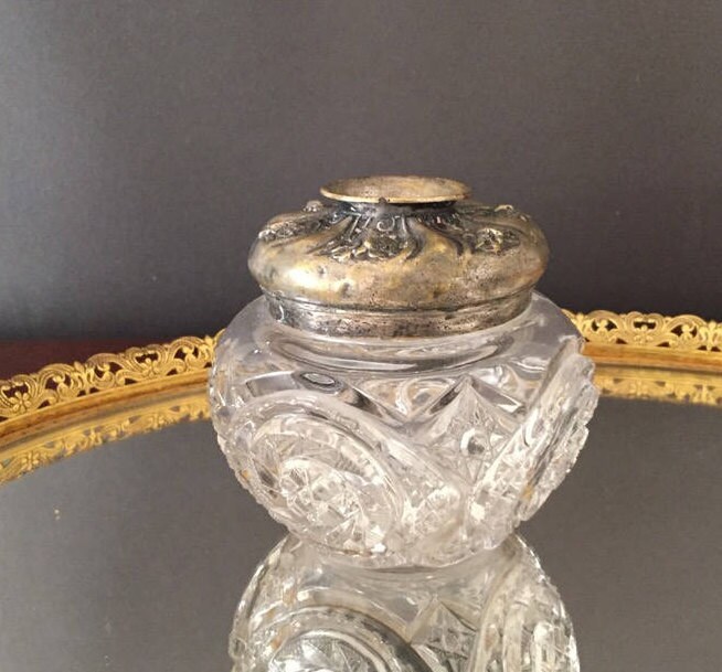 Reserve Marta, Antique Pressed Glass Hair Receiver, Art Nouveau Boudoir