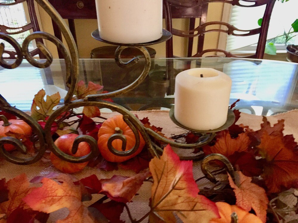 Wrought Iron Pillar Candelabra, 5 Pillar Candlestick, Rustic Black Gold