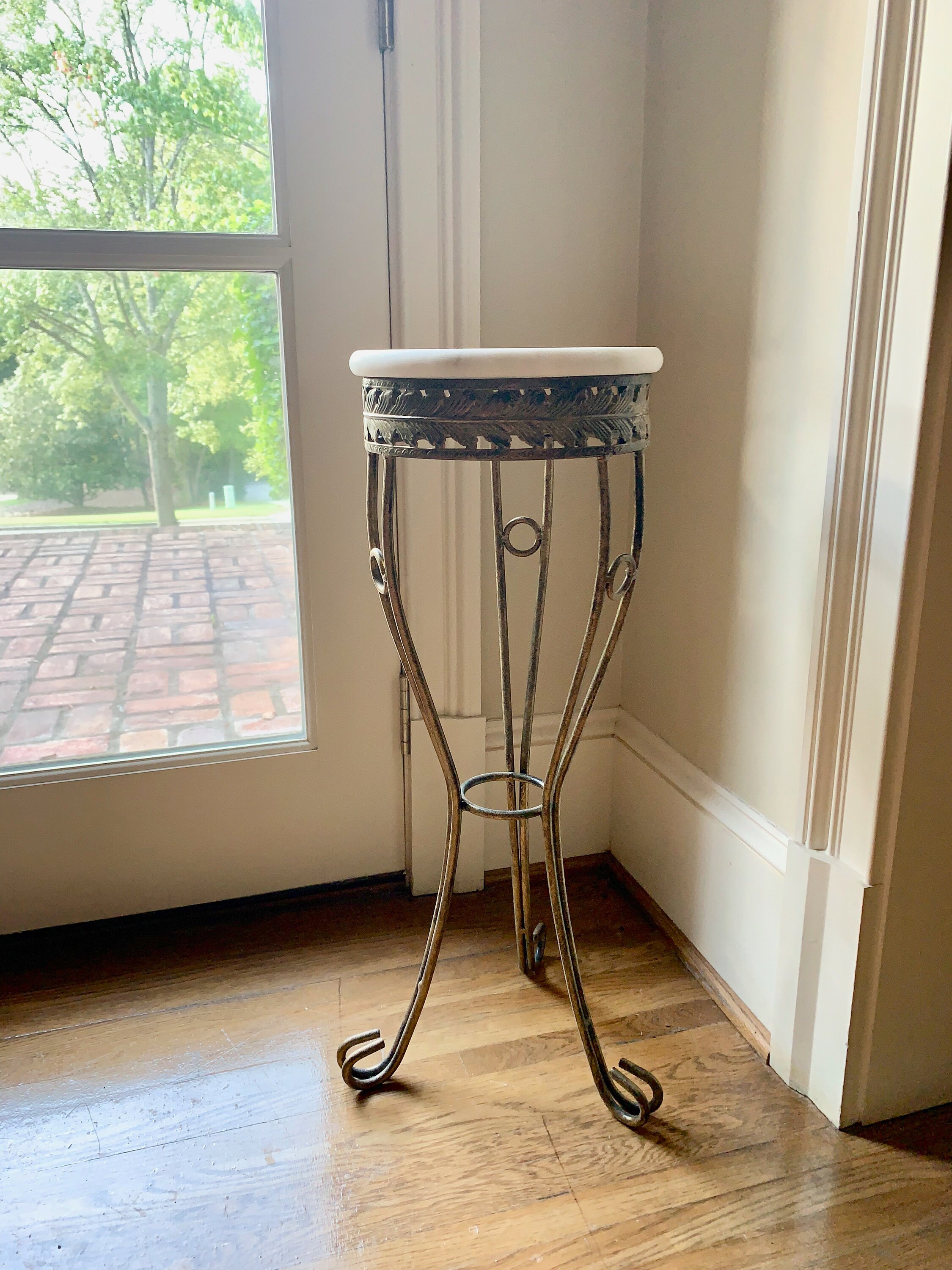 Iron Marble Plant Stand, Vintage Tall Plant Stand, Vase Stand, Statue