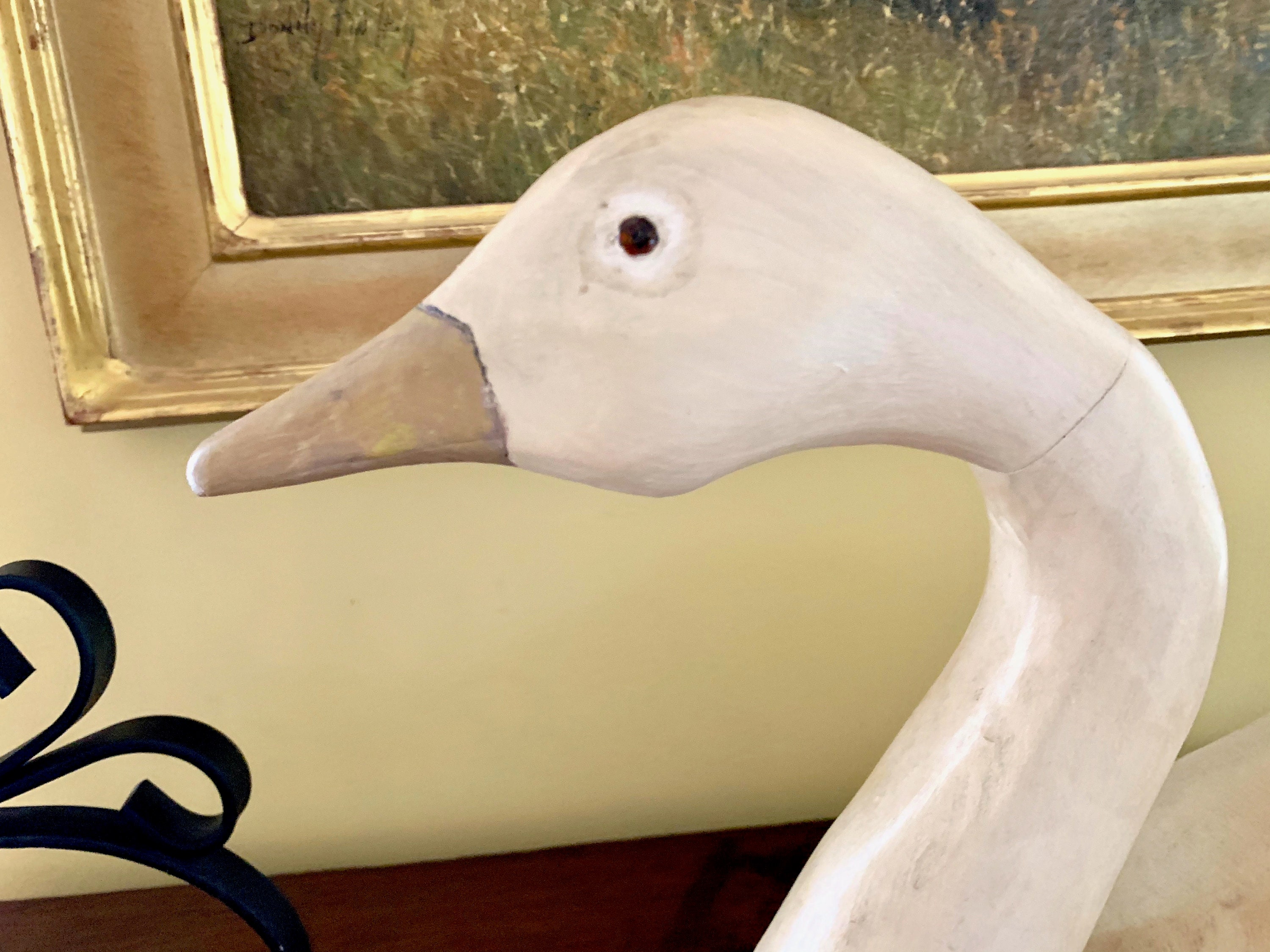 Large Wooden Goose, Vintage Handmade Goose Decoy, Carved Wooden Goose