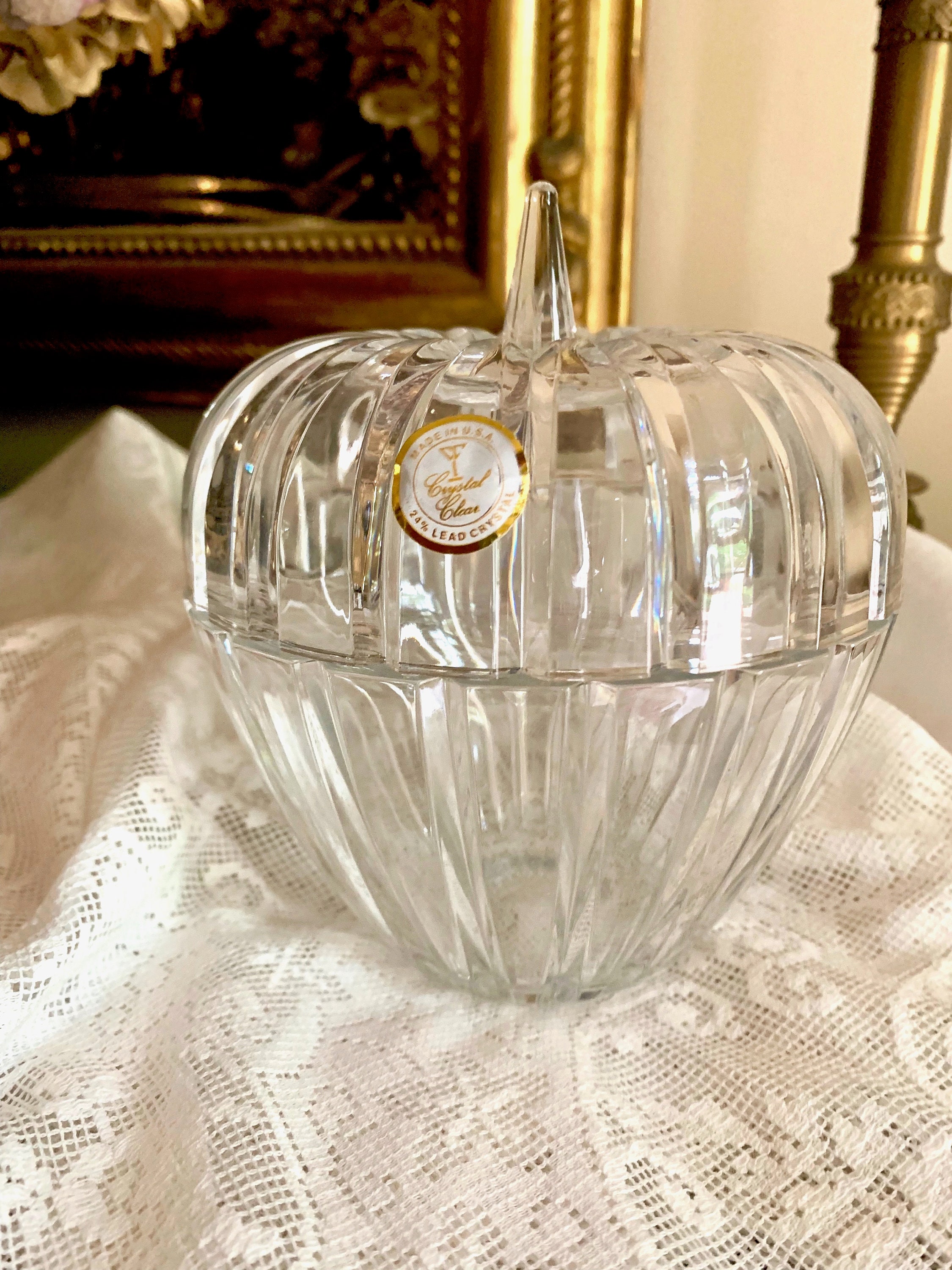 Collectibles Memorabilia Lead Crystal Apple Shaped Candy Dish