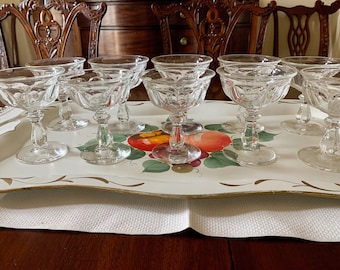 Imperial Glass Sherbets, 10 Old Williamsburg Clear Champagne Coupes Tall Sherbets, Holiday Dining, Cottage Farmhouse