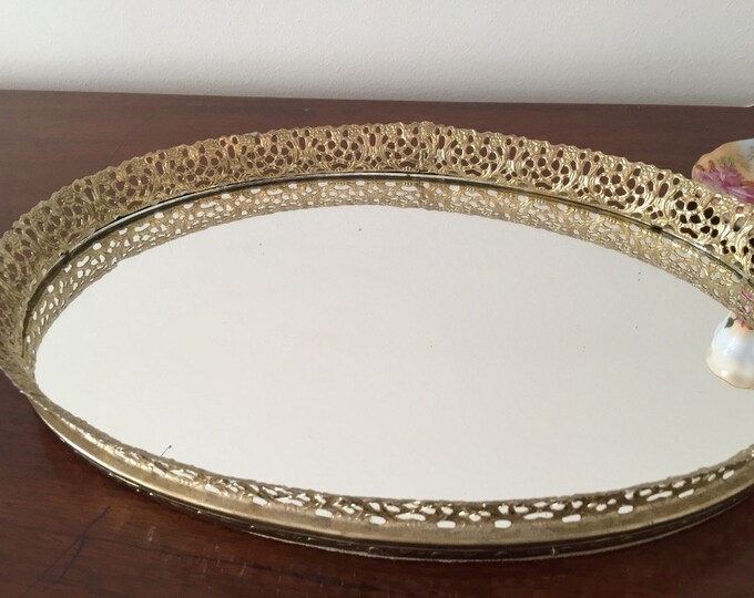 Oval Mirrored Vanity Tray Filigree Gold Metal Mirrored Vanity Etsy