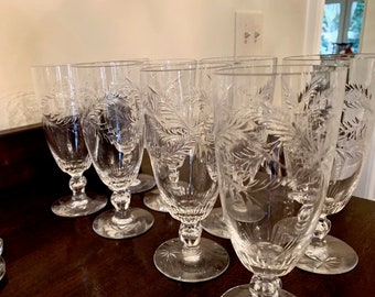Tiffin Franciscan Parkwood Ice Tea Goblets, Set of 8 Cut Hand Blown Cut Glass Goblets, Mid Century Crystal Stemware, Sold as Set