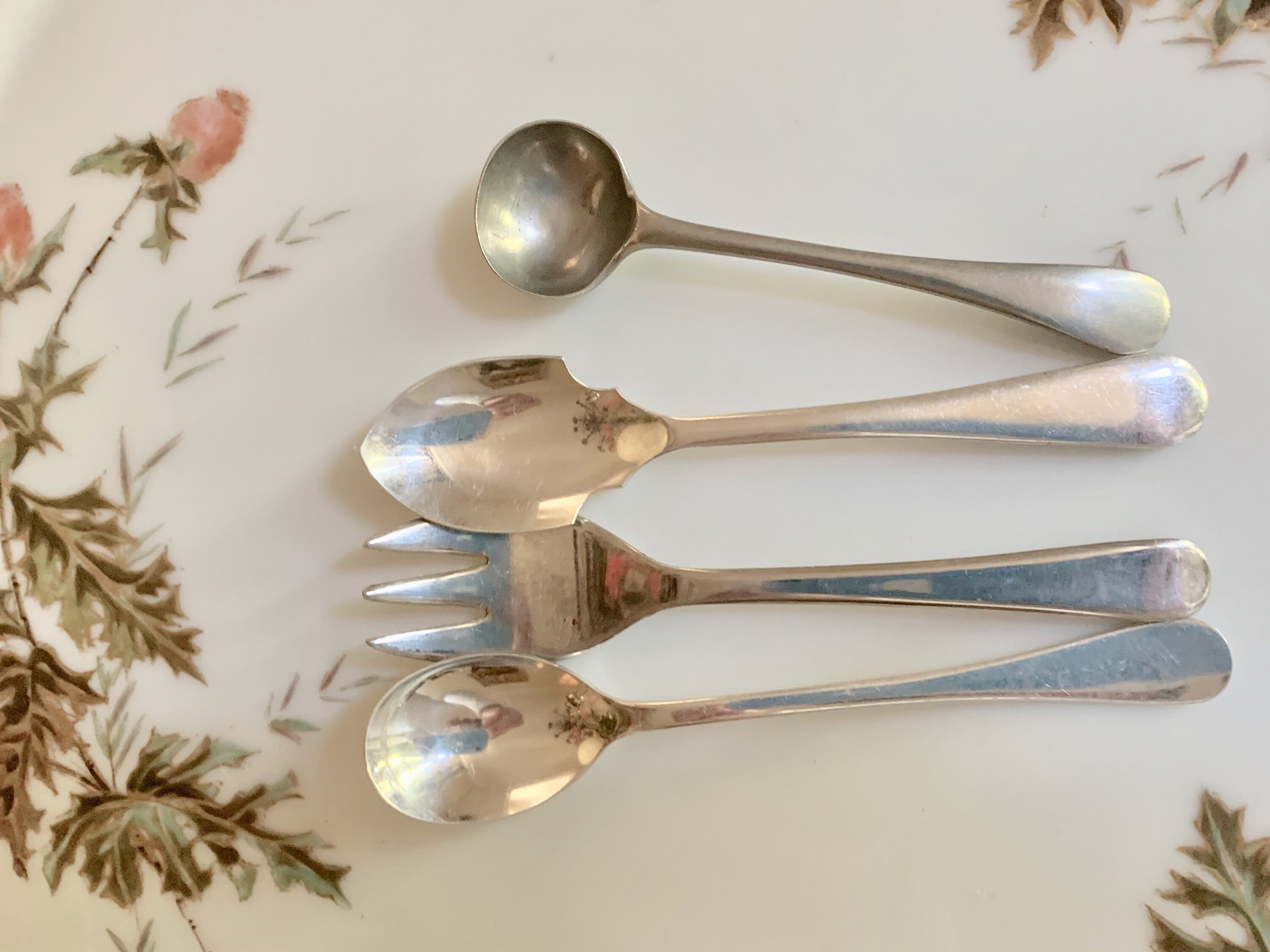 Silver Condiment Utensils Set of 4, Vintage Silver Plate Condiment Set