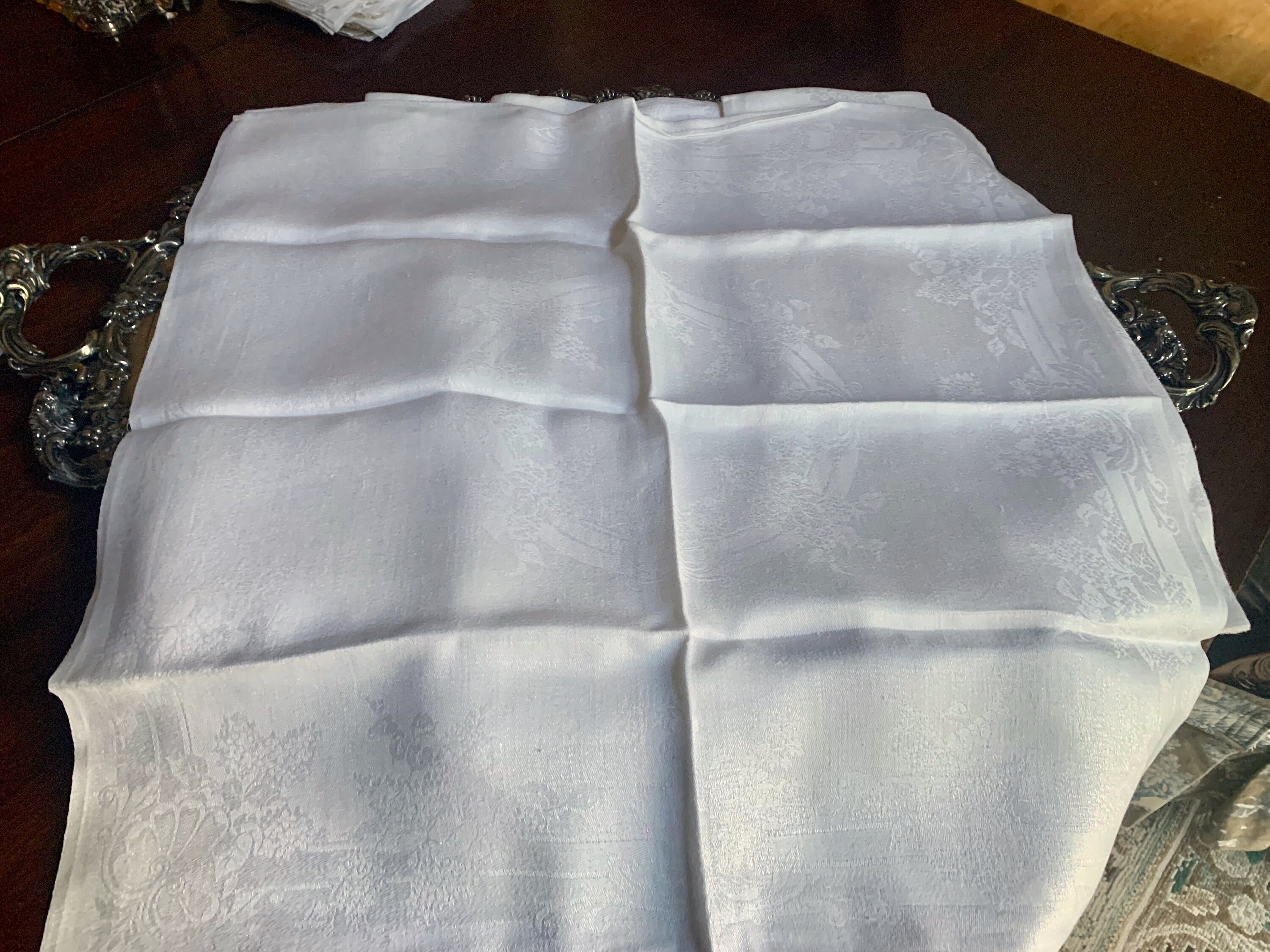 12 Linen Damask Napkins, Ex Large Banquet Cream Damask Napkins, 22 Inch