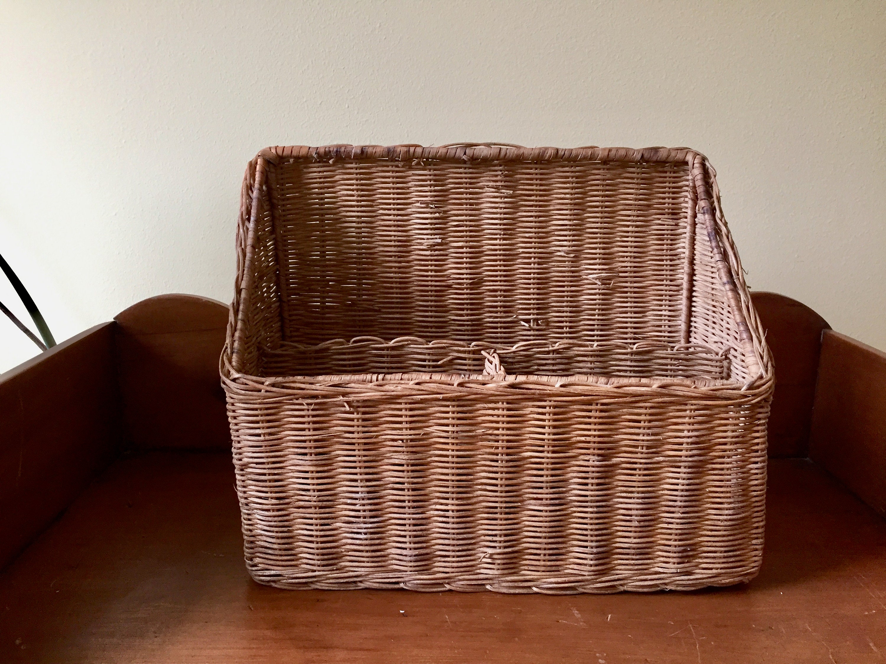 Wicker Desk Organizer Natural Brown Color 3 Compartment Rattan Letter Bill Vintage Bohemian Dorm