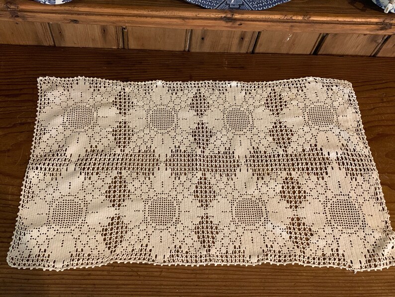 Ivory Crochet Dresser Scarf Vintage Cotton Crochet Sunflower Etsy