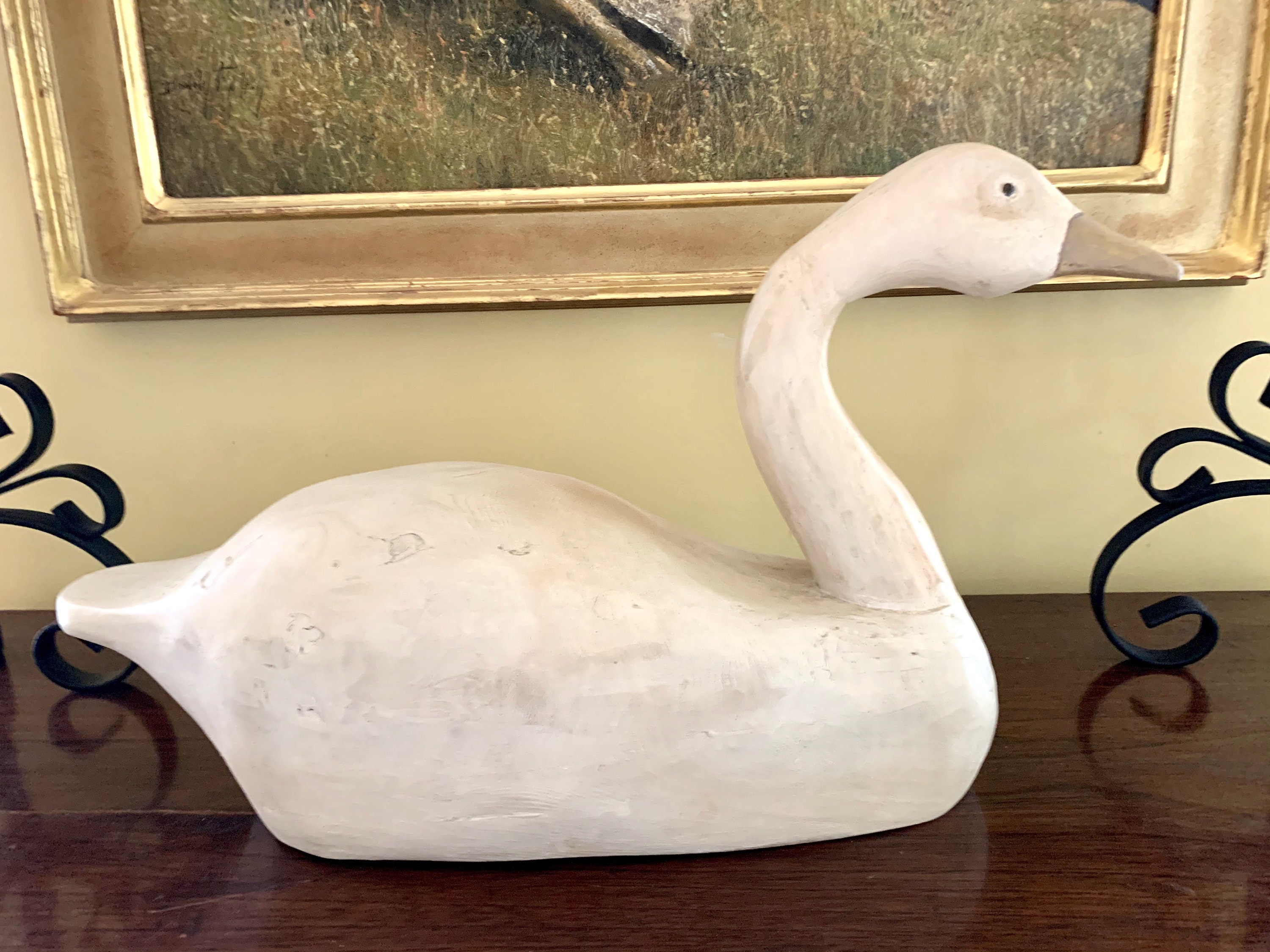 Large Wooden Goose, Vintage Handmade Goose Decoy, Carved Wooden Goose ...