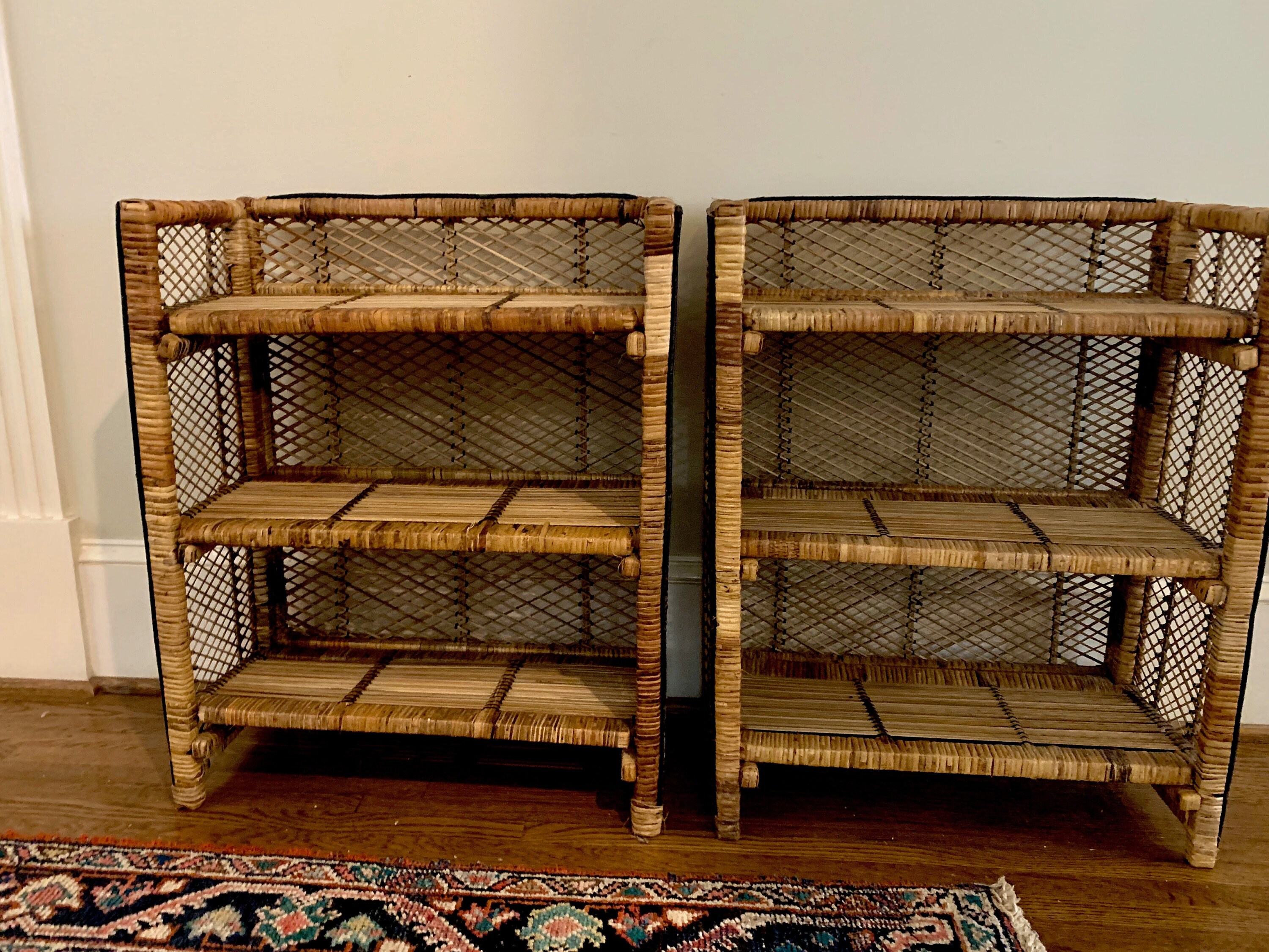 Bamboo Rattan Shelf, Folding Bamboo 3 Shelf Etagere, Bamboo Display