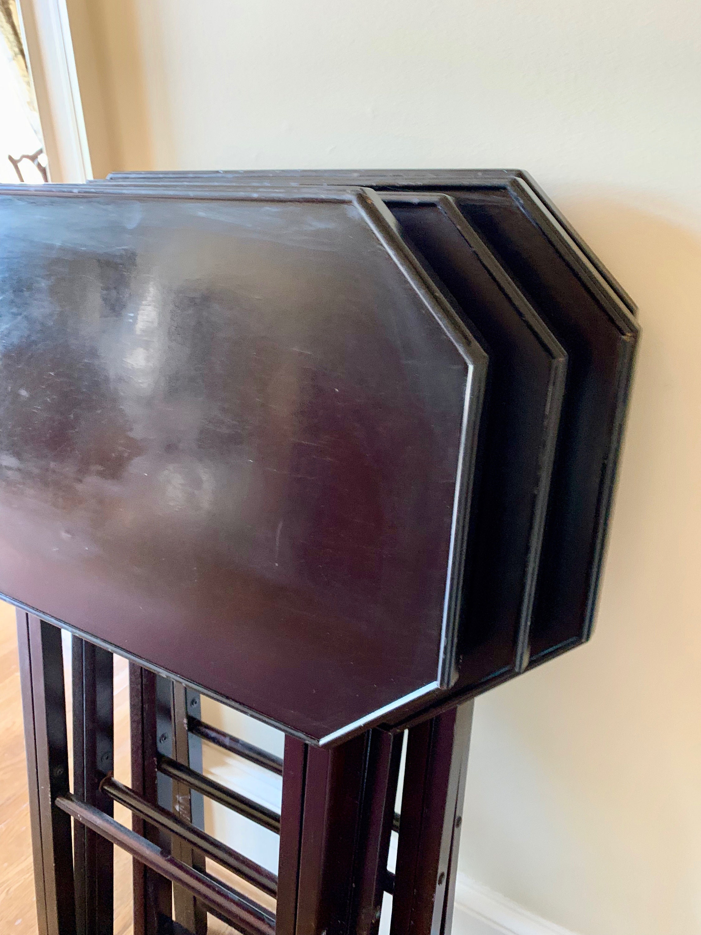 Reserve Stephanie, Wooden Folding Tables, Dark Wood Octagonal TV Tray