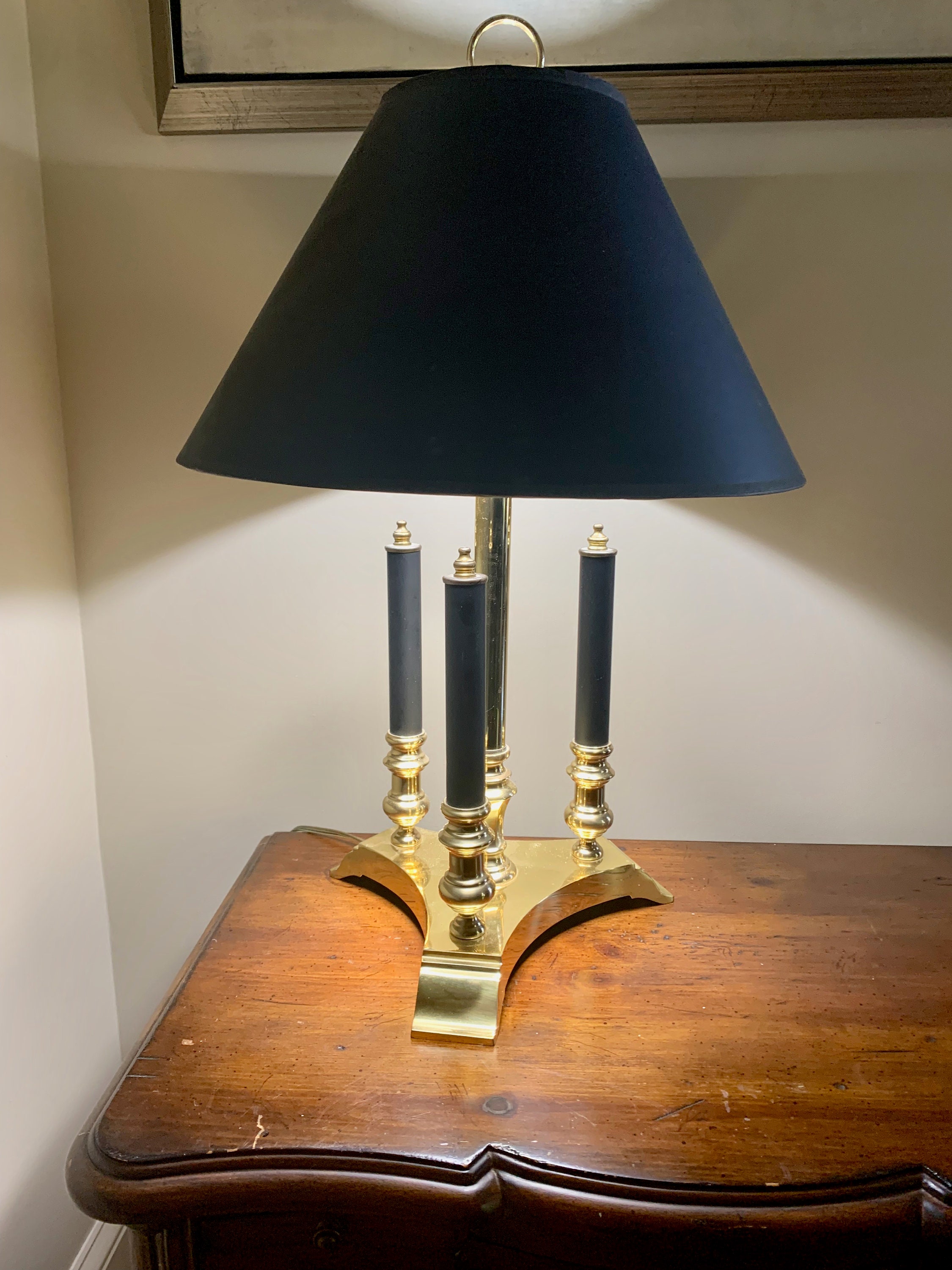 Bouillotte Style Lamp, Brass Black Metal Lamp with Black Shade