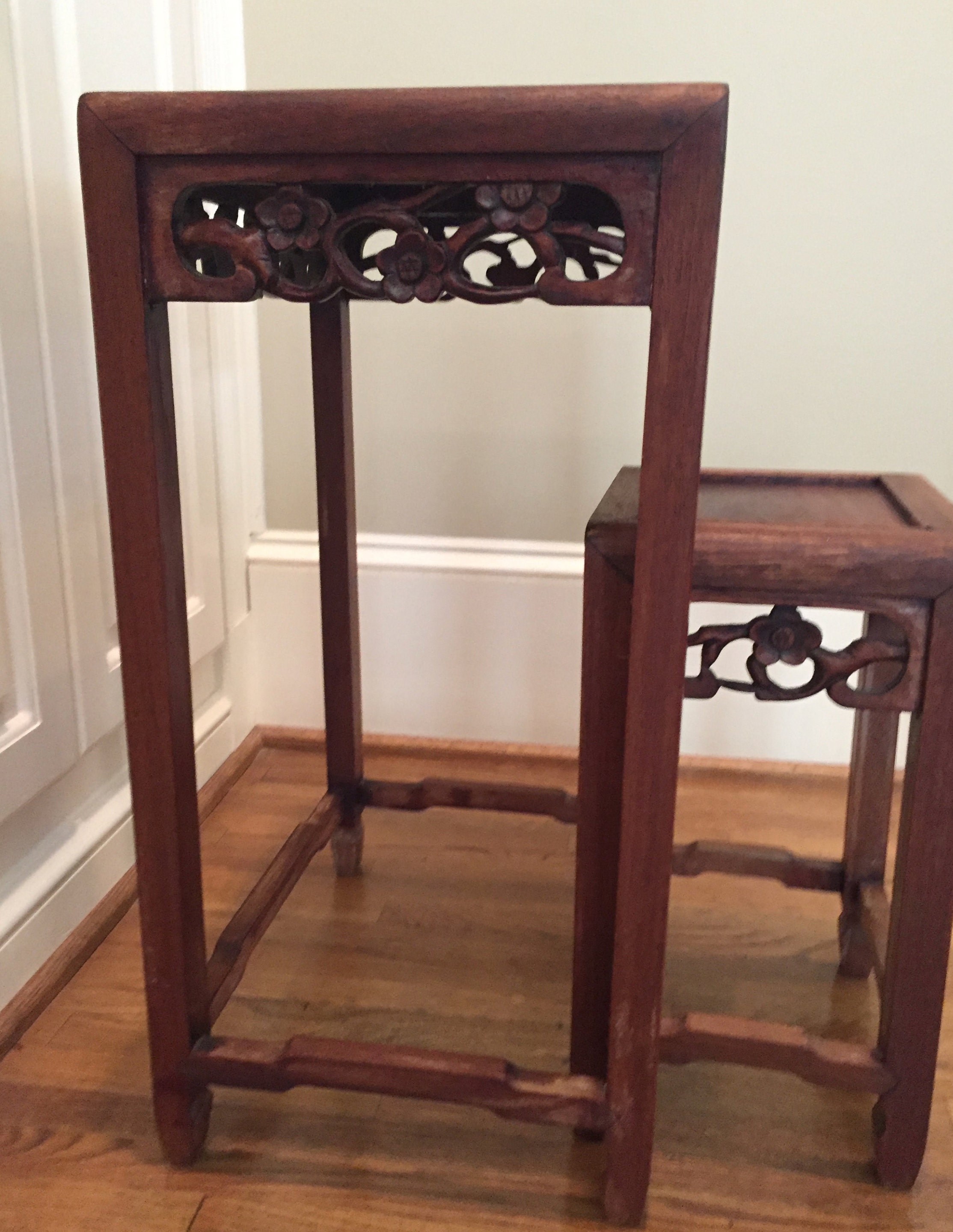 Walnut Asian Style Table, Small Side Table, Wooden Plant Stand