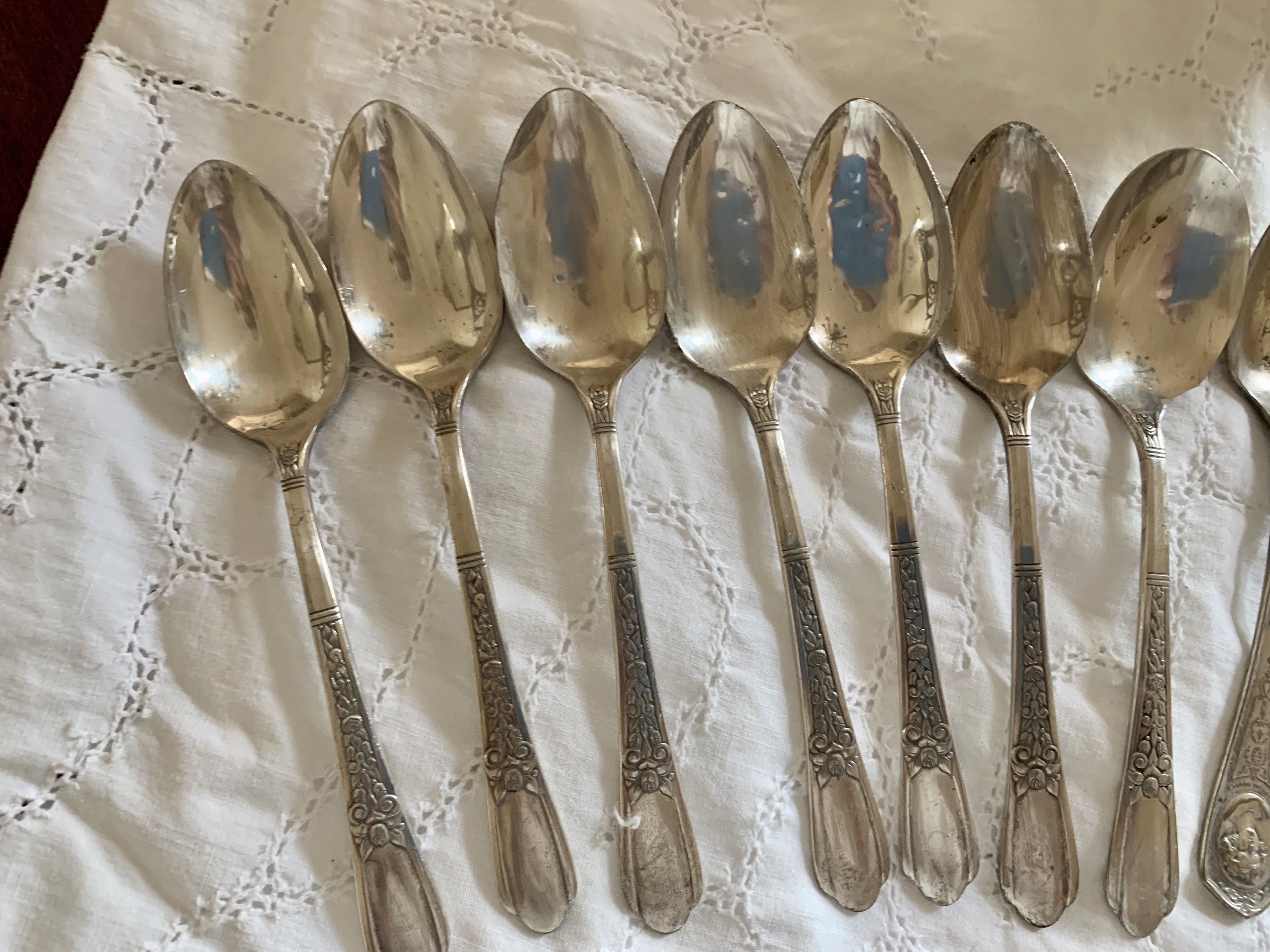 Twelve Silver Plate Spoons, Mix and Match Spoons, Vintage Wear Craft