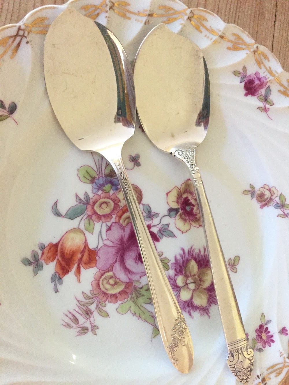 Pair of Jam Spoons, Vintage Silver Plate Jelly Spoons, Queen Bess