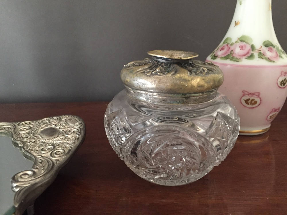 Reserve Marta, Antique Pressed Glass Hair Receiver, Art Nouveau Boudoir