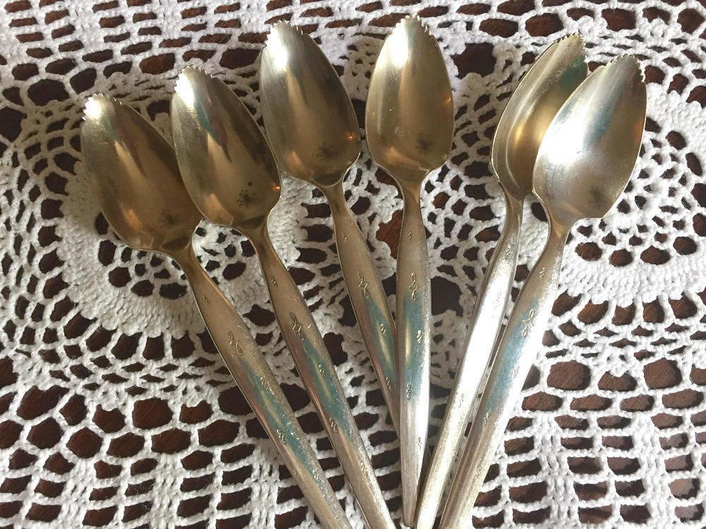 6 Grapefruit Spoons, Mid Century Silver Plate Fruit Spoons, Wm Rogers