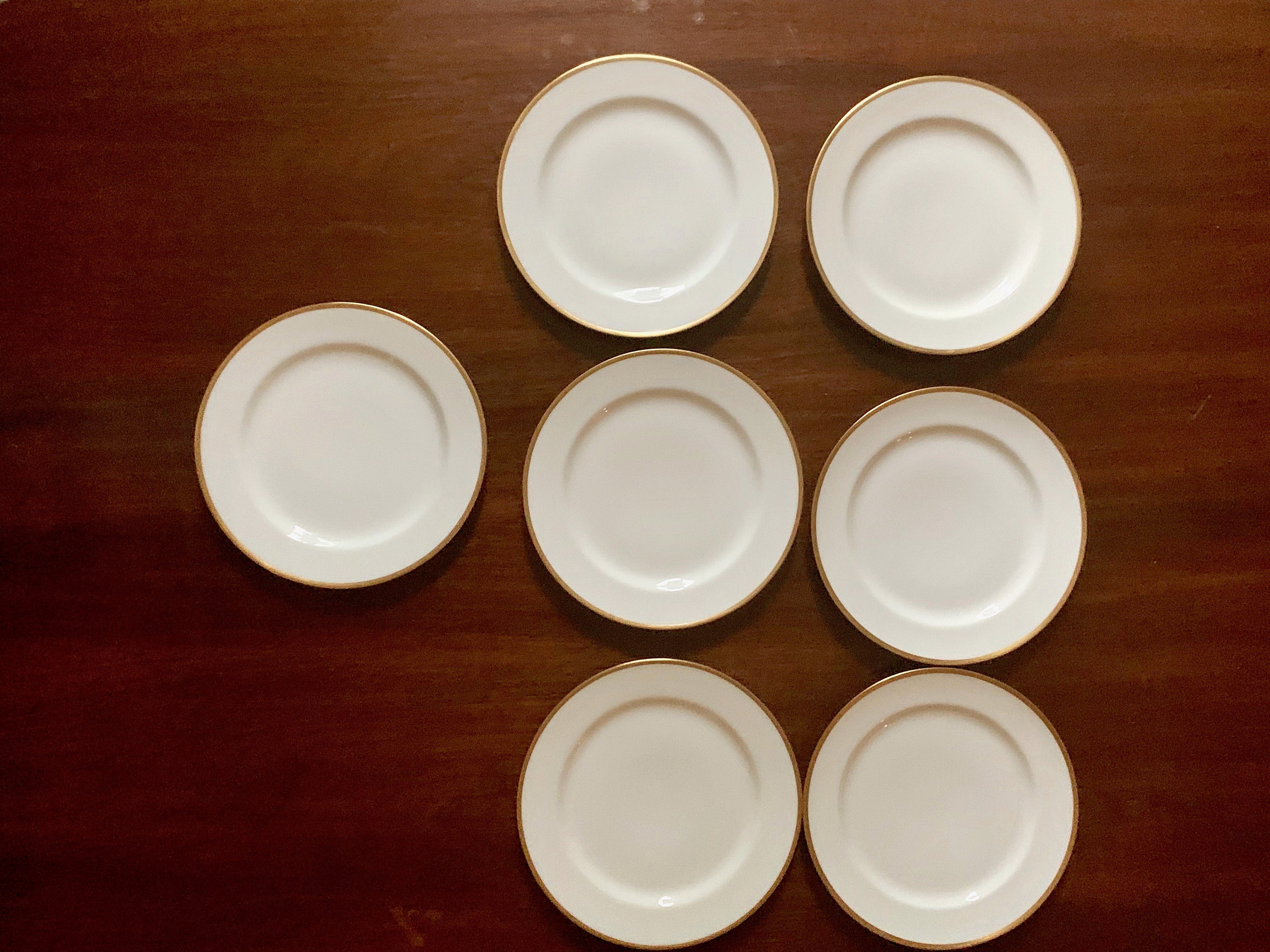 Haviland Limoges Salad Plates Set of 7, White with Gold Rim Limoges