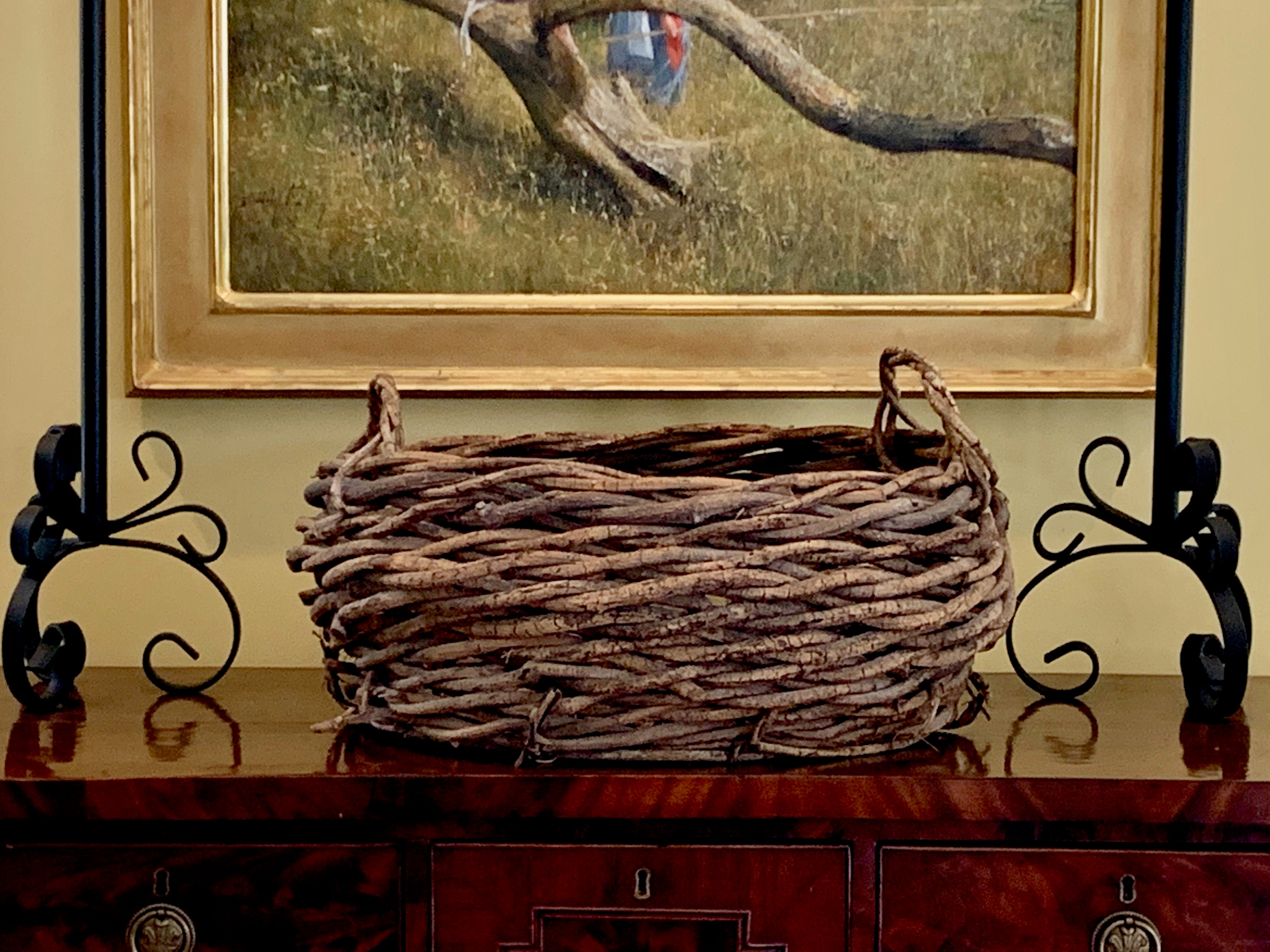 Large Grapevine Basket with Handles, Vintage Ex Large Handmade Round