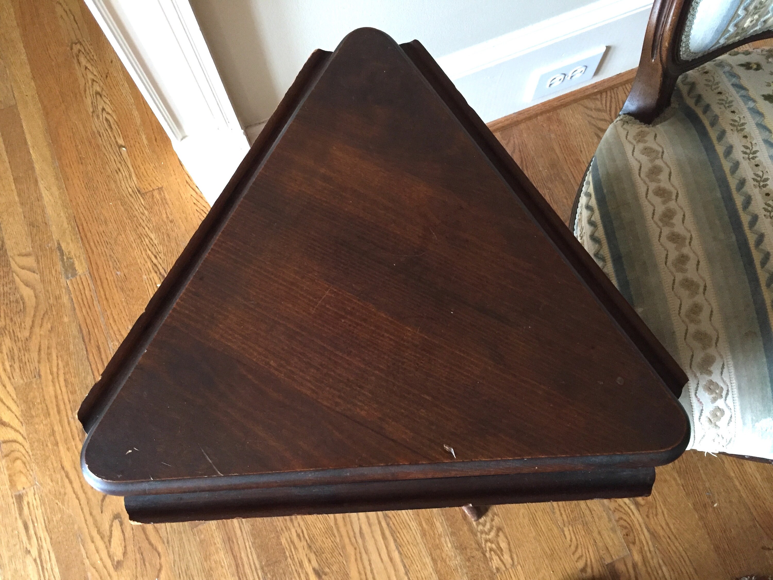 Triangular Drop Leaf End Table, Vintage Walnut Poplar Cricket Style