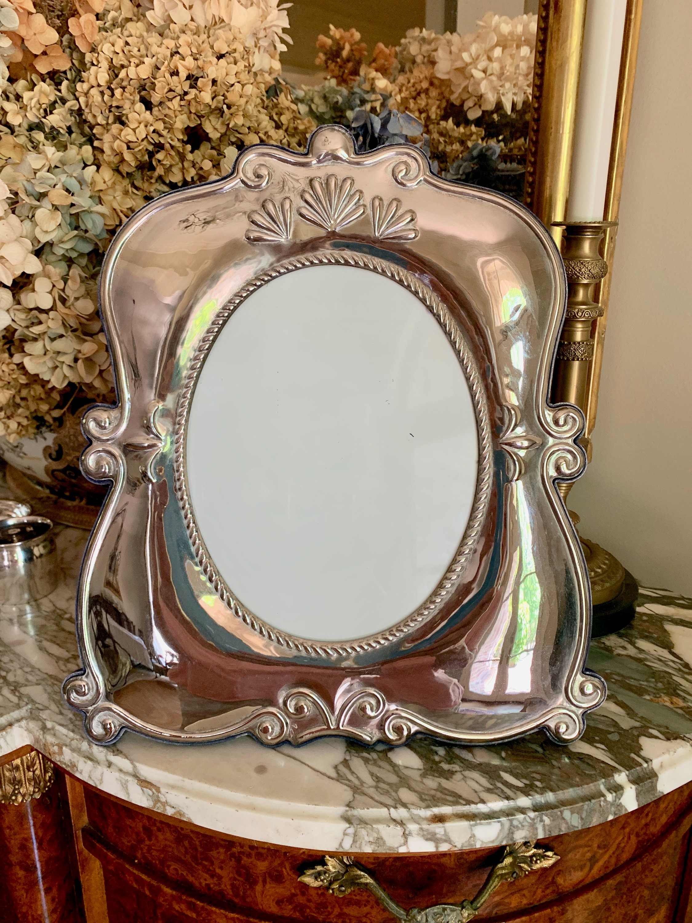 Large Silver Plate Photo Frame, Vintage Art Nouveau Style Picture Frame