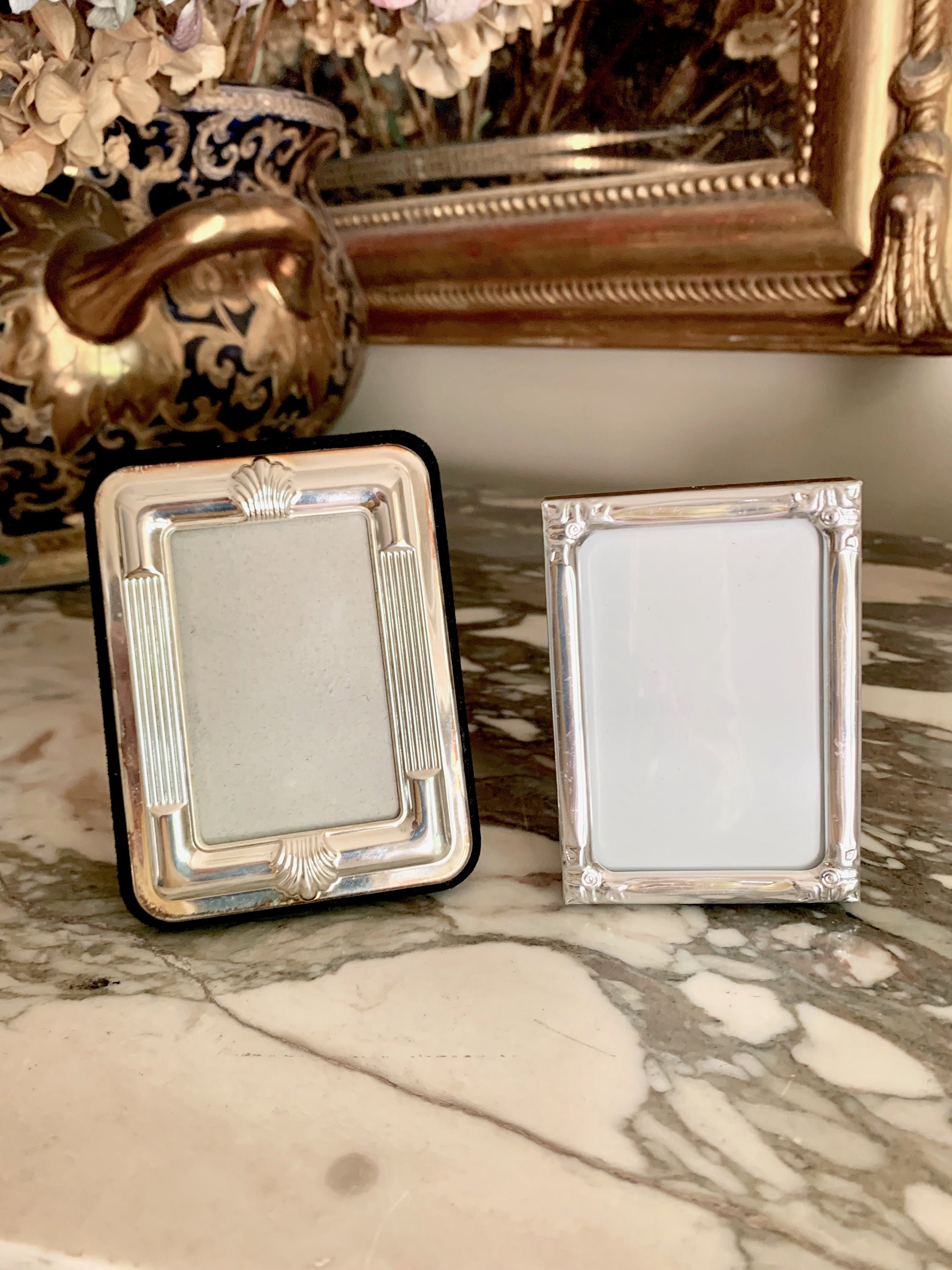 Mini Silver Photo Frames, Two Small Vintage Silver Picture Frames