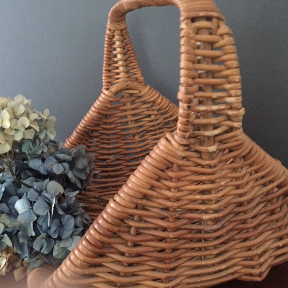 Vintage Gathering Basket, Large French Style Wicker Vegetable Basket