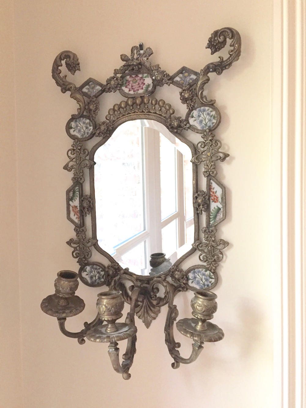 Reserve Suzanne, Brass Mosaic Sconce Mirror, French Style Beveled