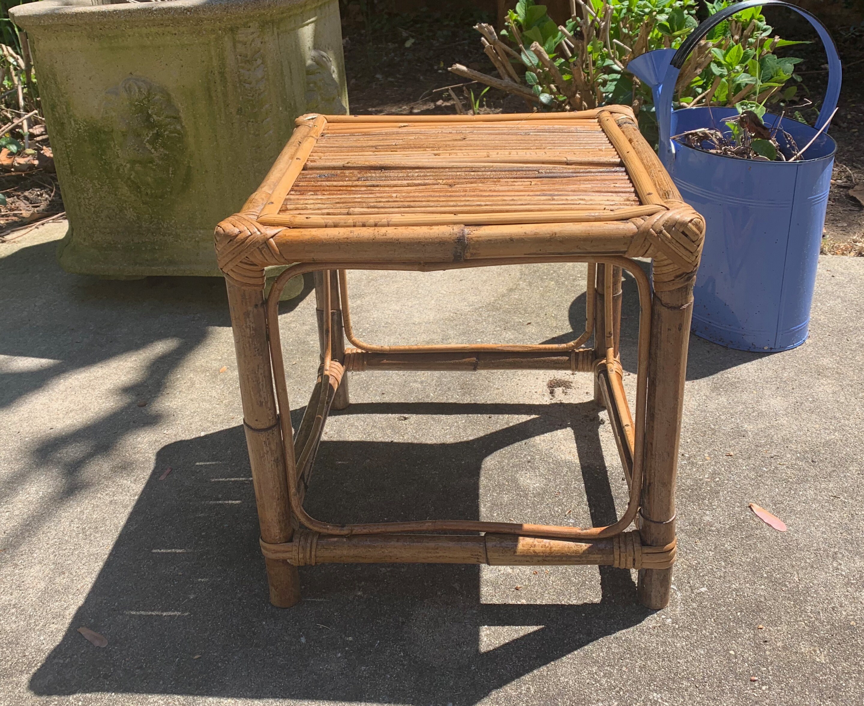 Bamboo Plant Stand, Bamboo Stool, Vintage Bohemian Bamboo Stand, Modern