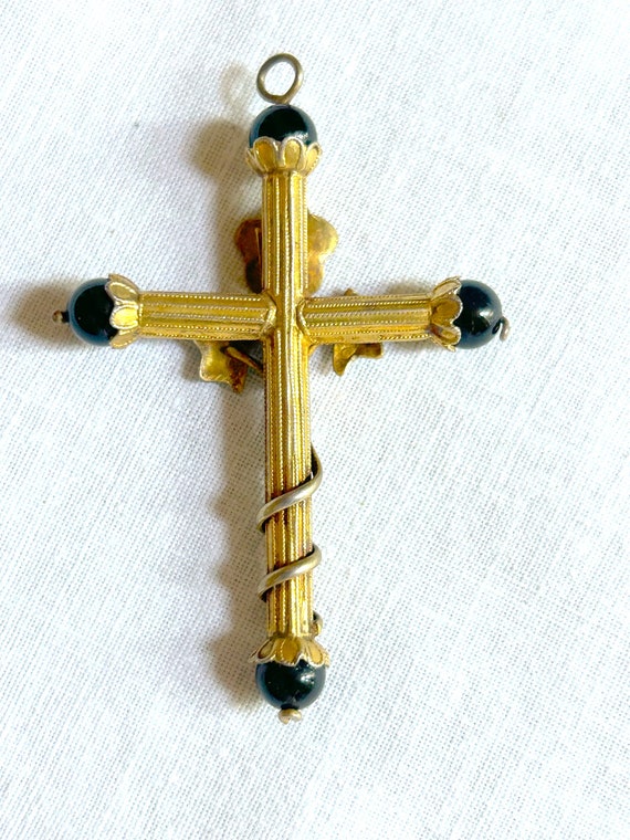 Gold Toned Cross, Sterling Cross with Enamel Leav… - image 4