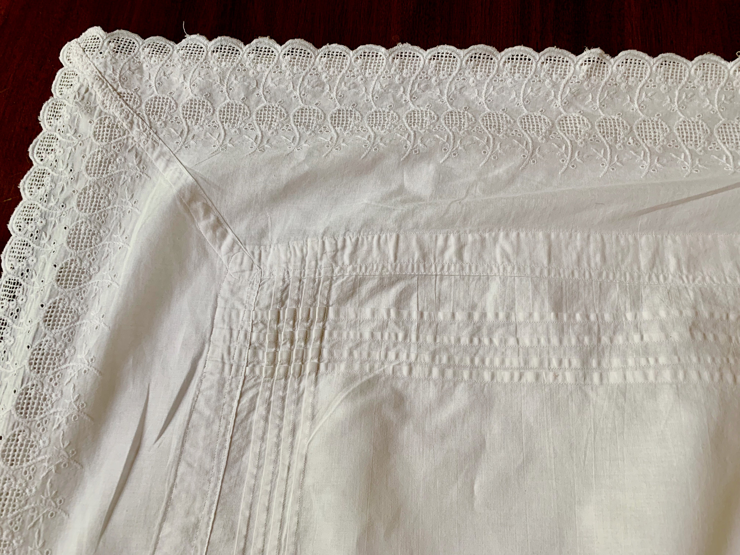 Embroidered White Cotton Bed Sheet, Eyelet Bed Cover, Vintage Hand Made