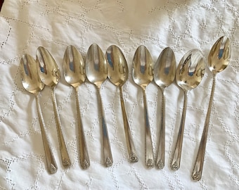 Prestige Plate Bordeaux Teaspoons Sugar Shell Ice Teaspoon, Set of 9 Vintage Art Deco Silver Plate Spoons, Mix Match Flatware