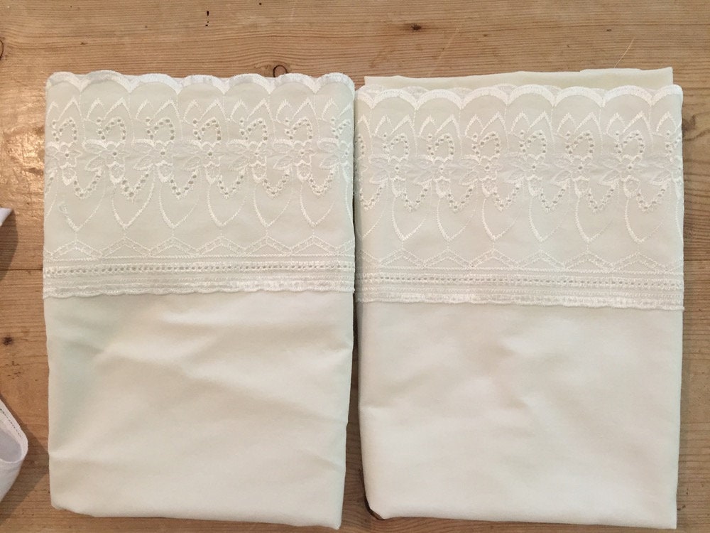 Ivory Eyelet Pillowcases King Size Pair Vintage Ivory Ecru Bedding