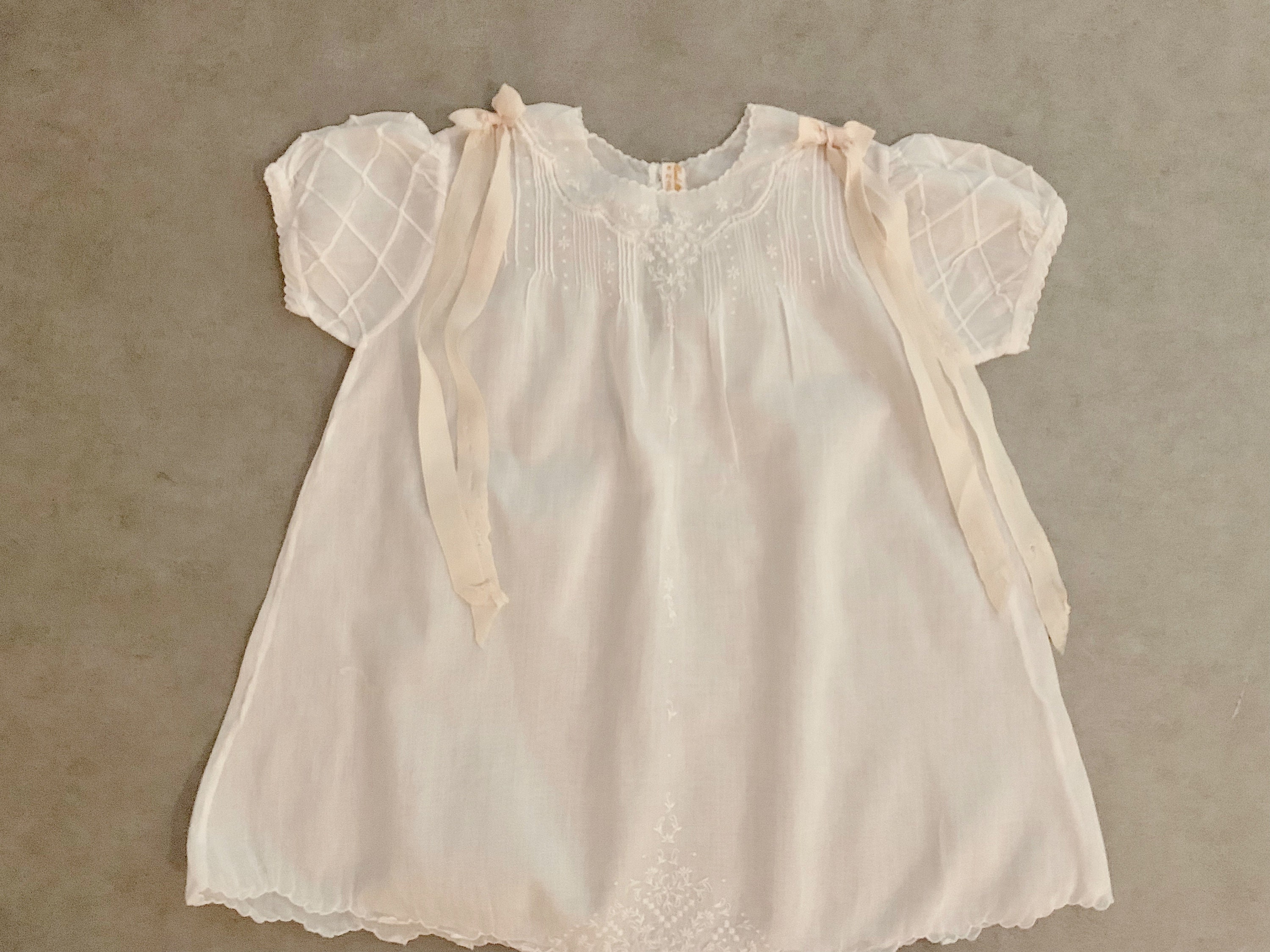 Infant Girl's Dress, Handmade Batiste Sunday Dress, Pin Tuck Pleating, Embroidered Baby Girl