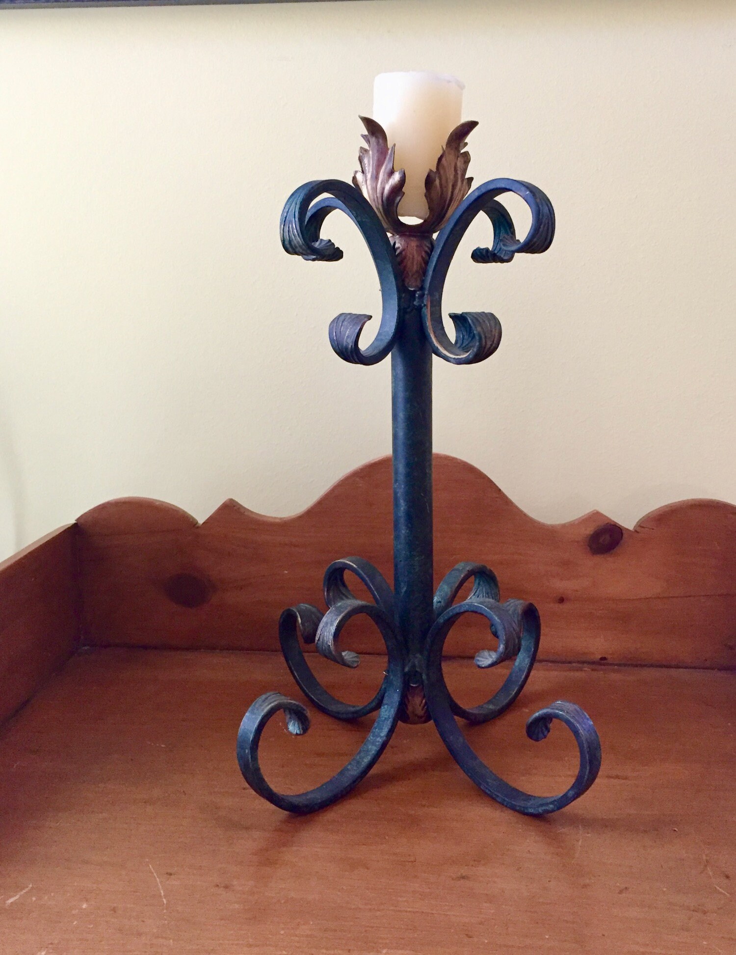 Iron Candle Holder, Vintage French Country Style Candlestick, Shabby Cottage Single Candle