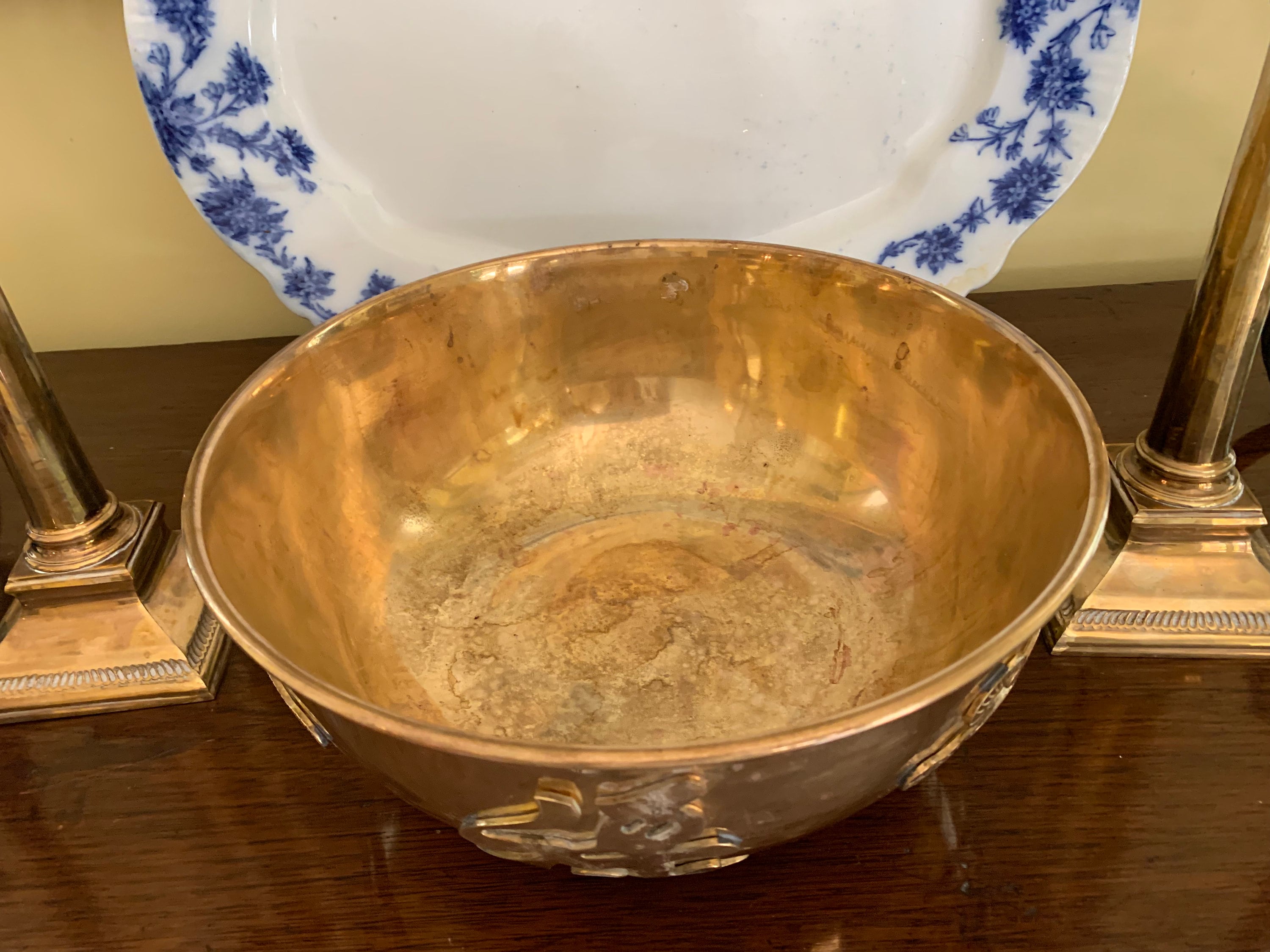 Large Brass Bowl, Asian Chinoiserie Bowl, Brass Centerpiece Bowl
