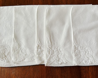 Battenburg Table Napkins, Set of Six Vintage White Cotton Napkins